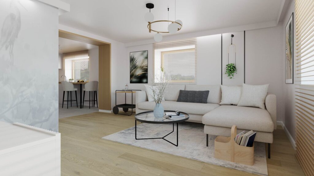 Materiały do pobrania 15 Niskie mieszkanie w jasnych kolorach - salon