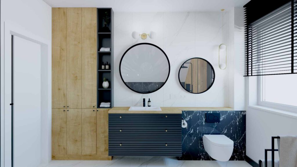 Łazienka ze skosami zaprojektowana przez projektanta In Home Studio